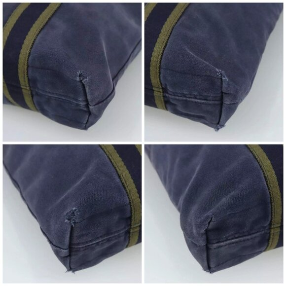 HERMES Fourre Tout Cabas Tote Bag Canvas Navy Khaki Auth ti2566 - Picture 15 of 15